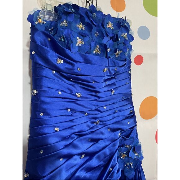 Mori Lee Madeline Gardner Size 5/6 Designer Formal Dress Strapless Blue Sequin A - Picture 6 of 16